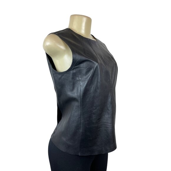 Jones New York Women's Black Sleeveless Leather Shirt Sz 6P (EUR 36) - Picture 2 of 6